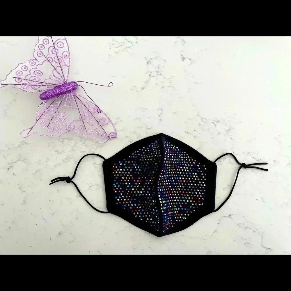 NEW rainbow bedazzled face mask